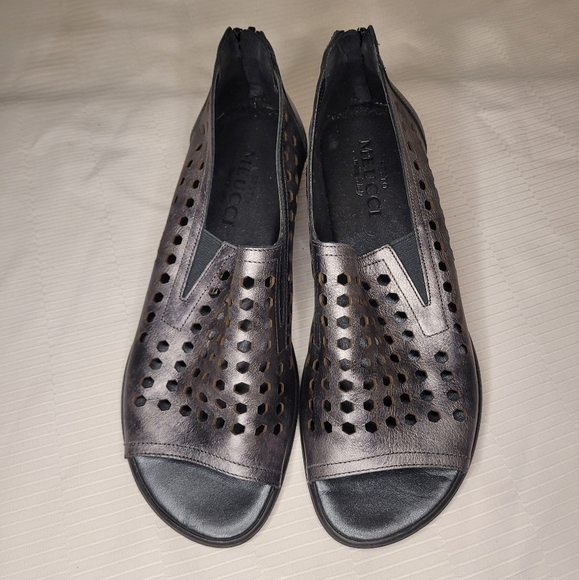 Sesto Meucci Eily Silver Laser Cut Wedge Sandals sz 6.5 - Picture 2 of 8